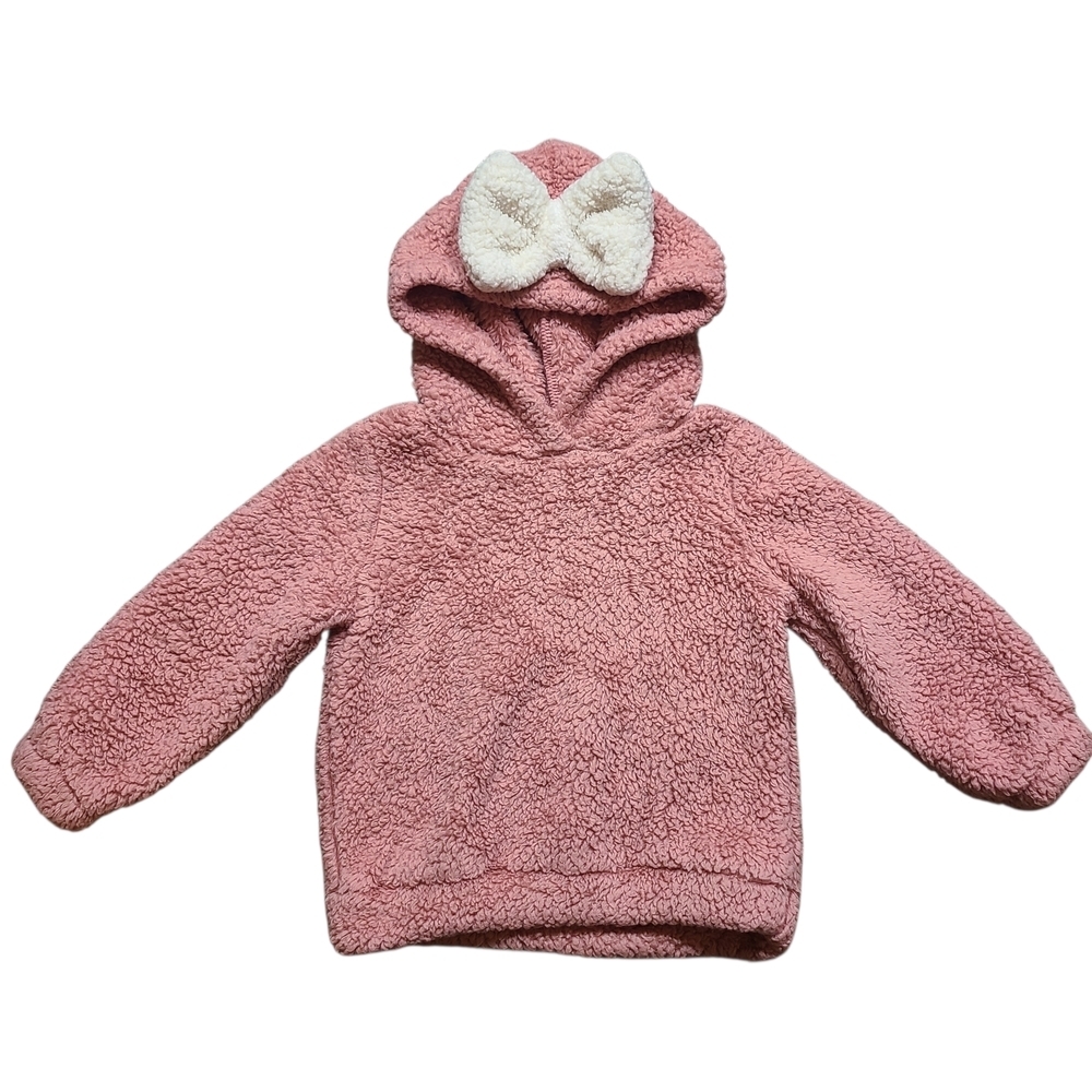 PatPat Pink Sherpa Hoodie Bow Pullover Toddler Girl Size 3T